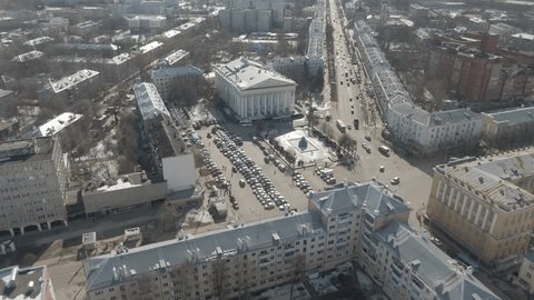 Aerial View of Theater Square in Ryazan on a Sunny Winter Day