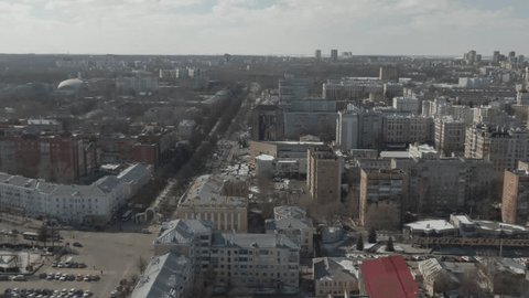 Aerial View of Snowy Ryazan Streets on Sunny Winter Day