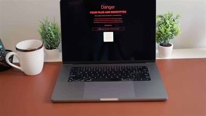 Middle Aged Executive Man Working From Home Falls Victim to Spear Phishing Ransomware Attack - Common Cybersecurity Scenario Concept