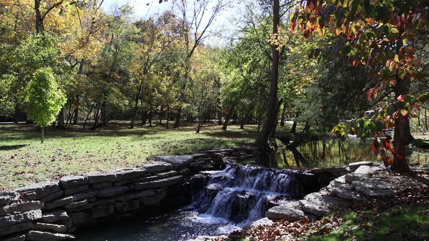 Sunny view of the beautiful autumn landscape in Dogwood Canyon Nature Park at Missouri