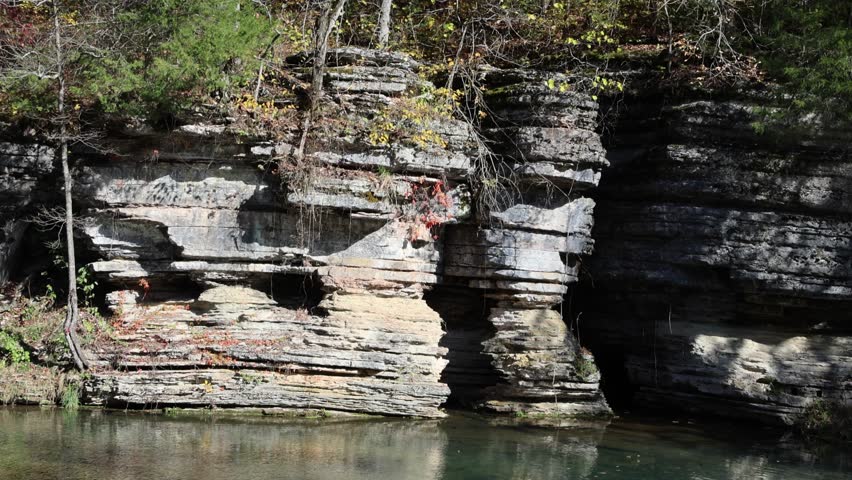 Sunny view of the beautiful autumn landscape in Dogwood Canyon Nature Park at Missouri