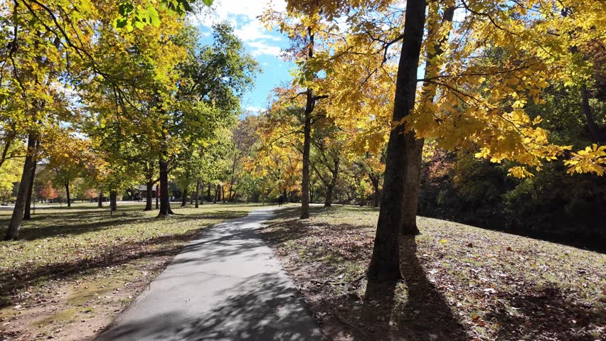 Sunny view of the beautiful autumn landscape in Dogwood Canyon Nature Park at Missouri