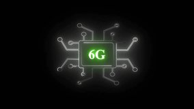 Digital chip with 6G text, futuristic processor icon animation on black background. - Powered by Shutterstock - Get 15% off with code: PIKWIZARD15