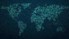 Binary world map animation loop can be used in cybersecurity visuals, global data networks, digital communication projects, and information technology concepts - Powered by Shutterstock - Get 15% off with code: PIKWIZARD15