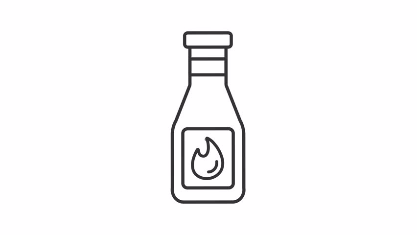 Animated chili sauce bottle line icon. Hot paste seasoning for food animation. Unique taste of Mexican cuisine. Spicy pepper dish. Outline element on white background. HD video with alpha channel