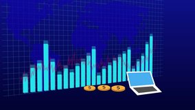 Financial Growth Chart with World Map Background and Laptop finance graph. Interactive financial dashboard with world map, laptop, and graph illustrating global growth metrics. - Powered by Shutterstock - Get 15% off with code: PIKWIZARD15