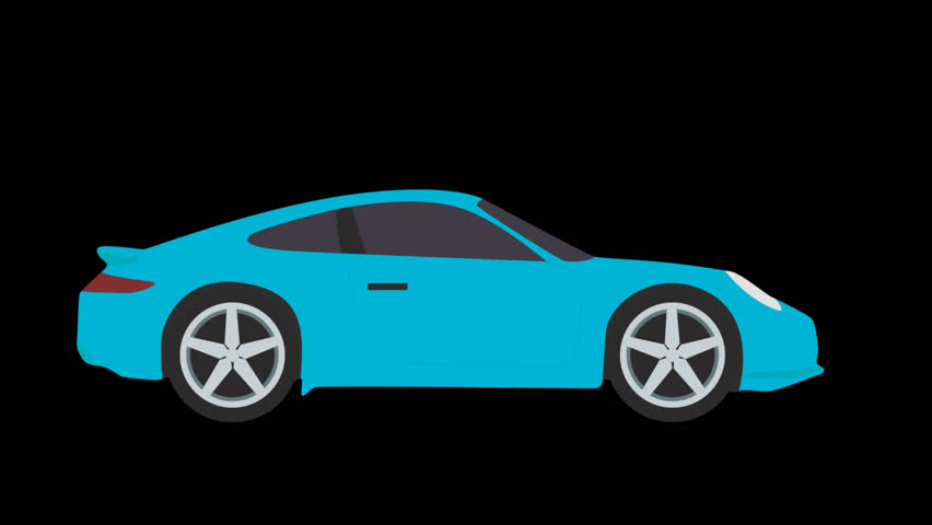 Blue modern sports car from side view with simple cartoon style. Loopable 2D animation video