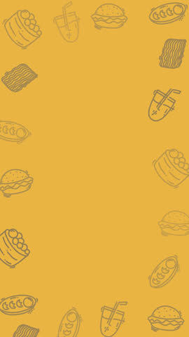Trendy Fast Food Doodle Border on Mustard Yellow Background