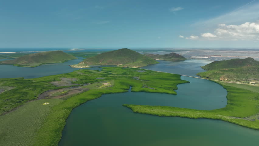 Aerial view of a nature landscape in Topolobampo, sunny day in Sinaloa, Mexico