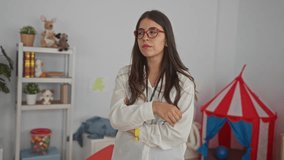 Woman teacher indoors in kindergarten classroom surrounded by playful decor and toys creating a learning environment that captures the essence of early childhood education - Powered by Shutterstock - Get 15% off with code: PIKWIZARD15