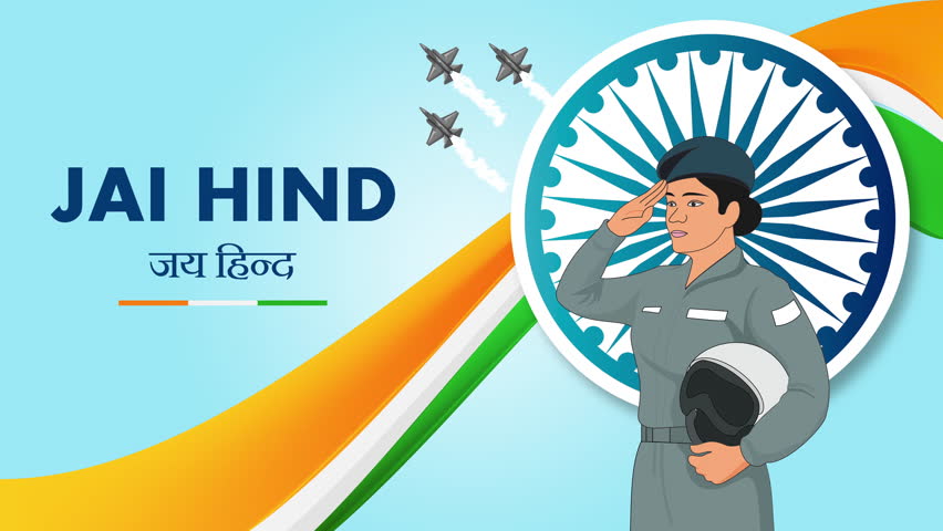 A Vector Banner of an Indian Pilot Saluting. Indian Woman Pilot in uniform. Female Empowerment.