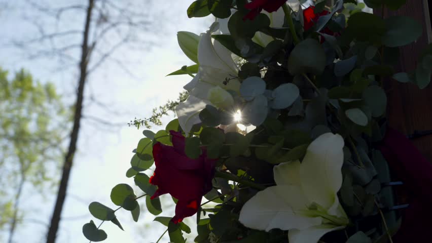 Slow Motion Close-Up of Wedding Flower Decoration at Sunset