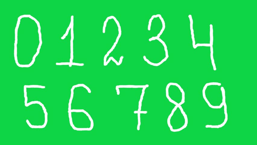 Numbers 0 to 9 on Green Screen, Chroma Key Horizontal Footage Wiggle Scribbled 2