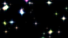 Abstract animation of colorful, glowing stars, sparkles, and lens flares twinkling and shimmering against a solid black background. A magical and festive motion graphic overlay - Powered by Shutterstock - Get 15% off with code: PIKWIZARD15