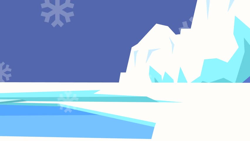 Snowy background scene with snowy mountains and ice mountains in the background