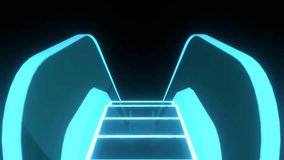 A dynamic 3D animation of an escalator glowing in neon blue holographic light. Perfect for futuristic user interfaces, AI transportation visuals, or smart infrastructure presentations. - Powered by Shutterstock - Get 15% off with code: PIKWIZARD15