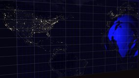 Blue Bar Chart with Earth at Night and Globe on Dark Grid Background graph world. Digital 3D globe with blue bar chart showing earth at night and international market performance. - Powered by Shutterstock - Get 15% off with code: PIKWIZARD15