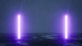 Purple neon led lines on night rain bg 4k. 3D Illustration - Powered by Shutterstock - Get 15% off with code: PIKWIZARD15