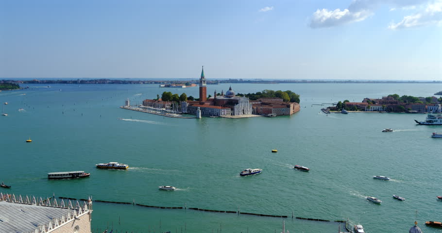 San Giorgio Maggiore Island and the Venetian Lagoon, high angle view