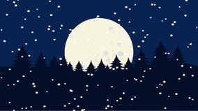 4k animation about winter scene with snow falling at night accompanied by santa claus flying and riding a sleigh with moon background. Christmas theme.  - Powered by Shutterstock - Get 15% off with code: PIKWIZARD15