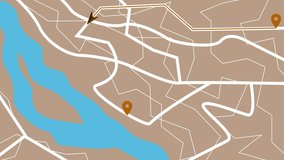 Abstract map animation with two location markers and a river - Powered by Shutterstock - Get 15% off with code: PIKWIZARD15