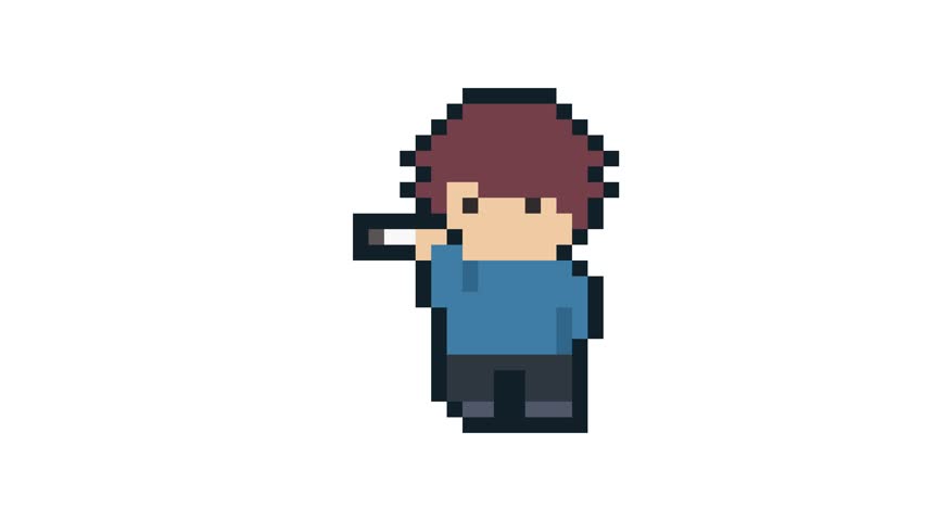 8-bit pixel art man with short hair smoking a cigarette 03. looped animation 4k 30fps
