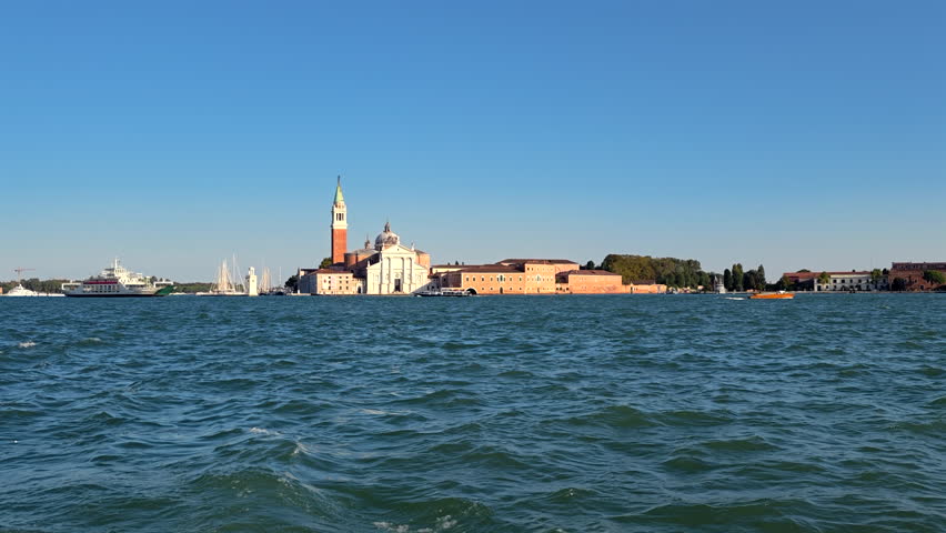 San Giorgio Maggiore island and turquoise lagoon water in Venice, Italy