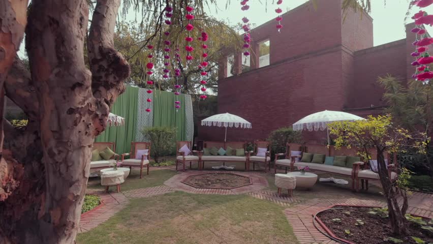 A Slow Motion Shot of an Indian Wedding Venue Decoration in India