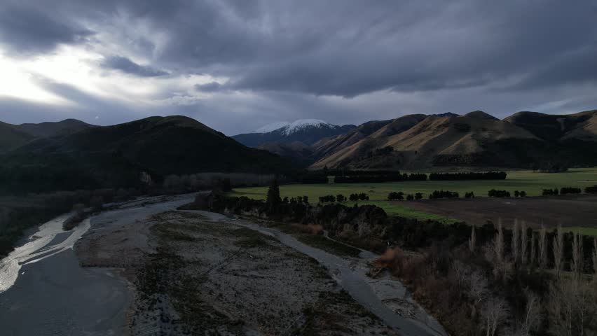 4K Aerial Flyover of Snow-Capped Southern Alps, New Zealand — Scenic Mountain Drone Footage Nokomia