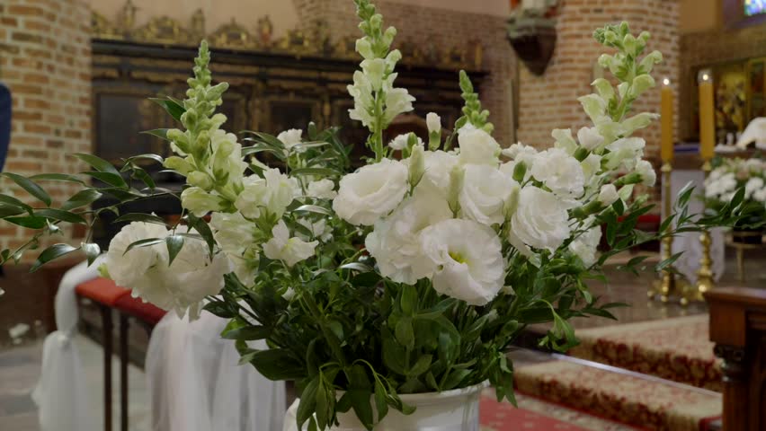 Wedding Church Decoration Made of Fresh White Roses