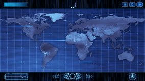 Futuristic HUD world map, 30-second motion background without seamless loop, high-tech digital globe visualization for global data and tech visuals. - Powered by Shutterstock - Get 15% off with code: PIKWIZARD15