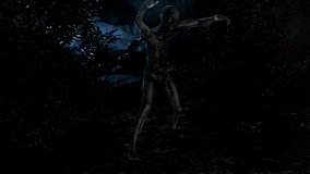 3D CGI zombie or ghoul walking out of foggy woods at night, spooky dark atmosphere, seamless horror animation for cinematic use. - Powered by Shutterstock - Get 15% off with code: PIKWIZARD15