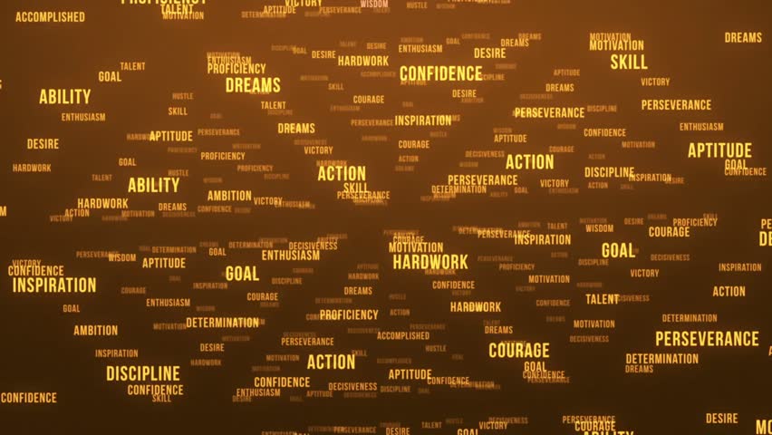 Flying through animated text, phrases, and words in seamless looping motion, dynamic typography animation for presentations and digital media.