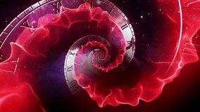 Red infinity clock with cosmic zoom-in and Roman numerals, seamless looping animation for time, cosmic, and sci-fi visuals. - Powered by Shutterstock - Get 15% off with code: PIKWIZARD15