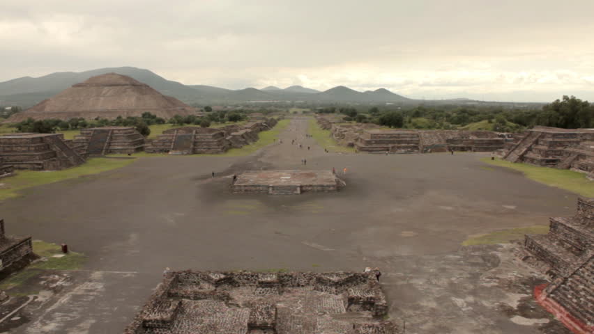Wide view of the ancient Pyramids of Teotihuacan in Mexico, showcasing the grandeur of this historic Mesoamerican city under daylight.