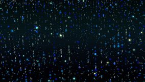Digital Data Cloud of Blue Particles Floating Numbers. A dark backdrop filled with blue dots, numbers, and light specks creating a dynamic digital data field. Ideal for technology and connectivity - Powered by Shutterstock - Get 15% off with code: PIKWIZARD15