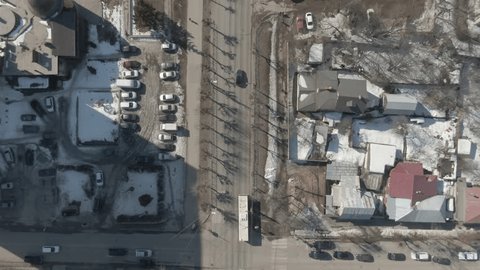 Aerial View of Snowy Ryazan Streets with Traffic