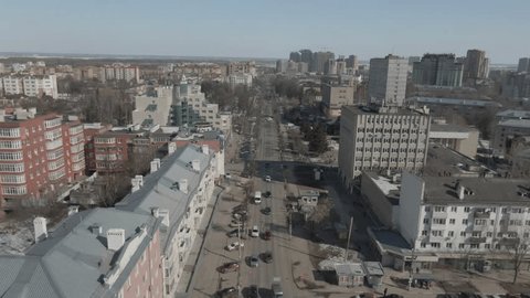 Aerial View of Snowy Streets in Ryazan on Sunny Winter Day