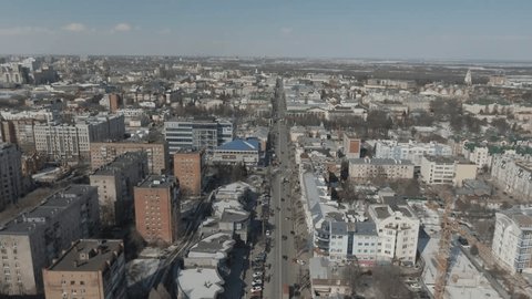Aerial View of Snowy Ryazan Streets and Buildings