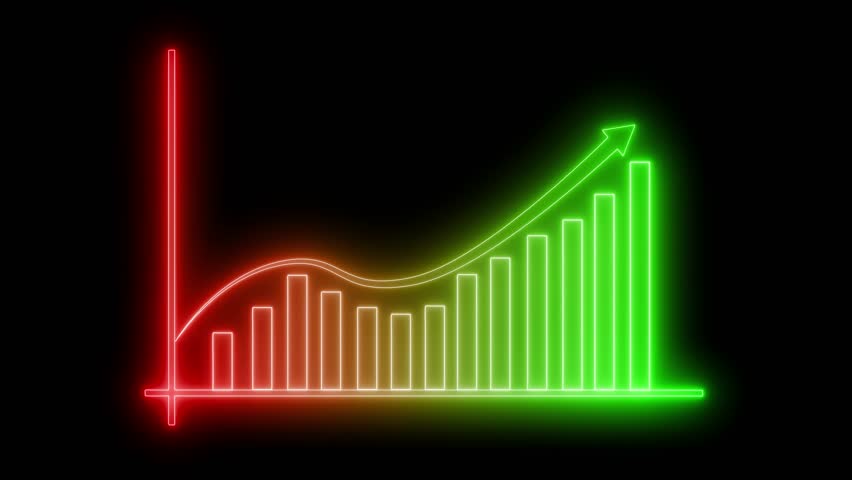 Neon Bar Chart with Upward Trend, Stock Market Graph Loop with Neon Glow
