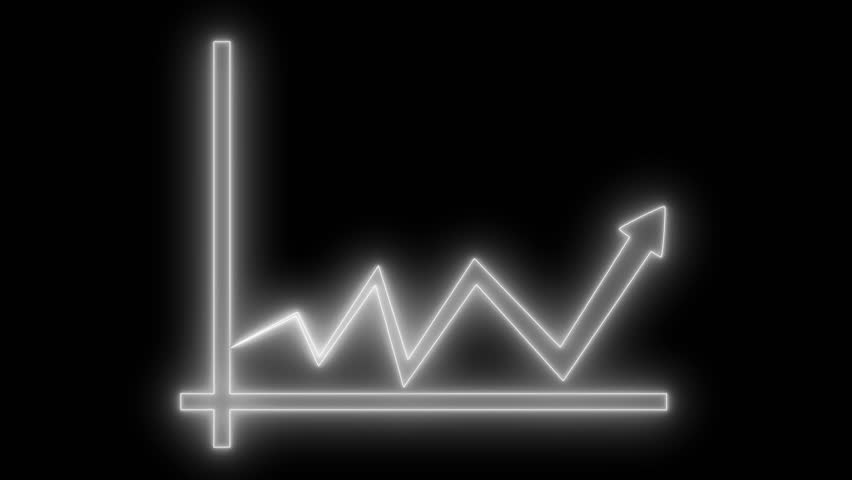 Neon Line Graph Showing Upward Trend, Tech-Inspired Neon Business Analytics Bar Graph with Glowing Motion