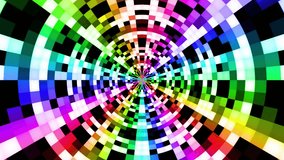 4K Looping Vibrant abstract tunnel animation colorful pixel grid pattern spinning in a hypnotic motion dynamic rainbow effect and geometric symmetry VJ Loop for music visualizers, event LED - Powered by Shutterstock - Get 15% off with code: PIKWIZARD15
