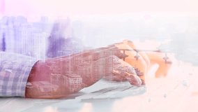 Double exposure of male hands typing on the keyboard against the city - Powered by Shutterstock - Get 15% off with code: PIKWIZARD15