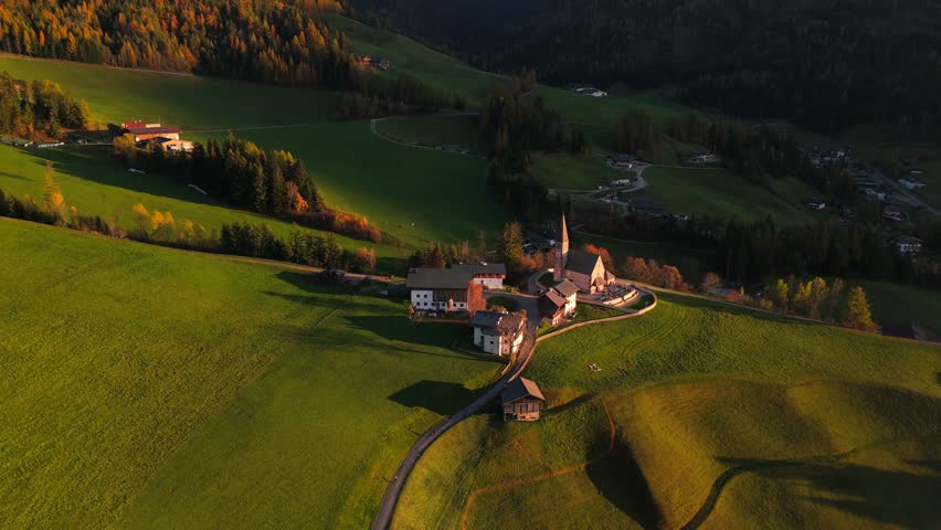 Val di Funes and village Santa Maddalena. Dolomites, Italy
