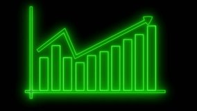 Neon Bar Chart with Upward Trend Arrow Animation, Neon Business Analytics Bar Chart for Presentations - Powered by Shutterstock - Get 15% off with code: PIKWIZARD15