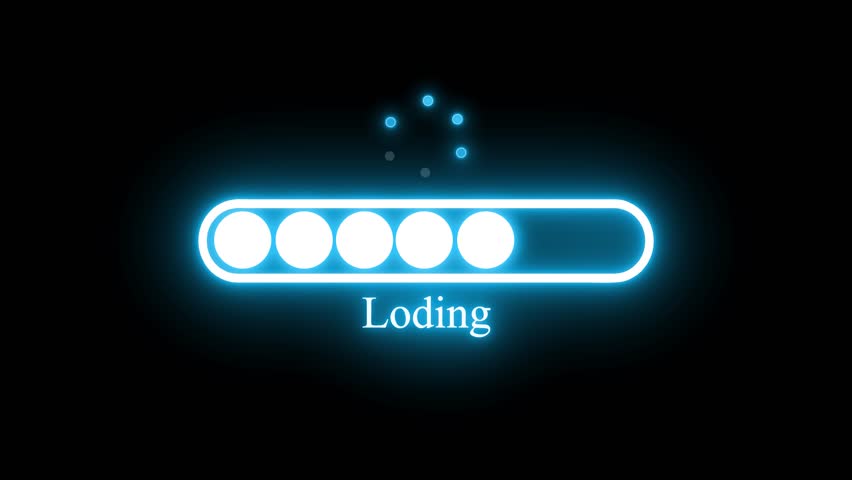 Digital Neon Loading Bar Animation with Tech UI Elements, Glowing Loading Bar with Typo on Black Background