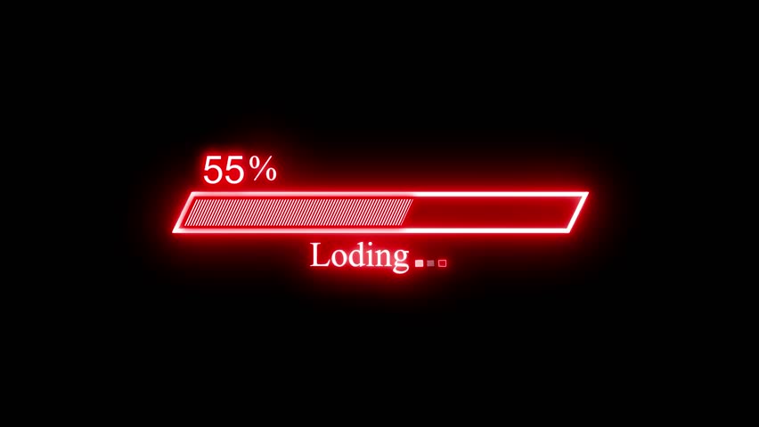 Animated Neon Light Loading Progress Bar, Glowing Loading Bar with Typo on Black Background