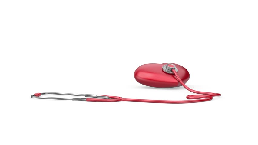 Concept footage of stethoscope and red heart on white background