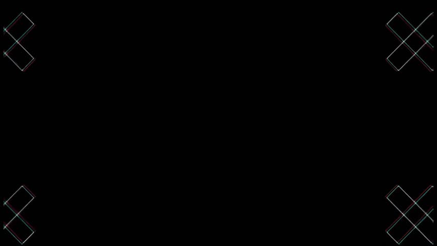 A digital art piece featuring a horizontal white line with red and blue chromatic aberration, accompanied by glitch-style corner markers, all set against a stark black background.