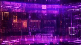 HUD animation showing multi-panel data waves, scattered neon symbols, and high-tech UI layouts. VJ loop interface with clean glitch strokes, flowing light ribbons, and panel flick transitions. - Powered by Shutterstock - Get 15% off with code: PIKWIZARD15